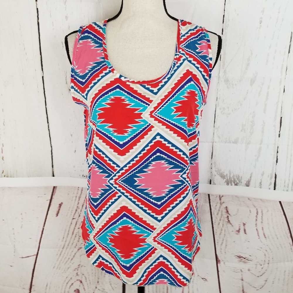 Blue Rain Tank Top Blouse Sz M Pink Red Diamond
